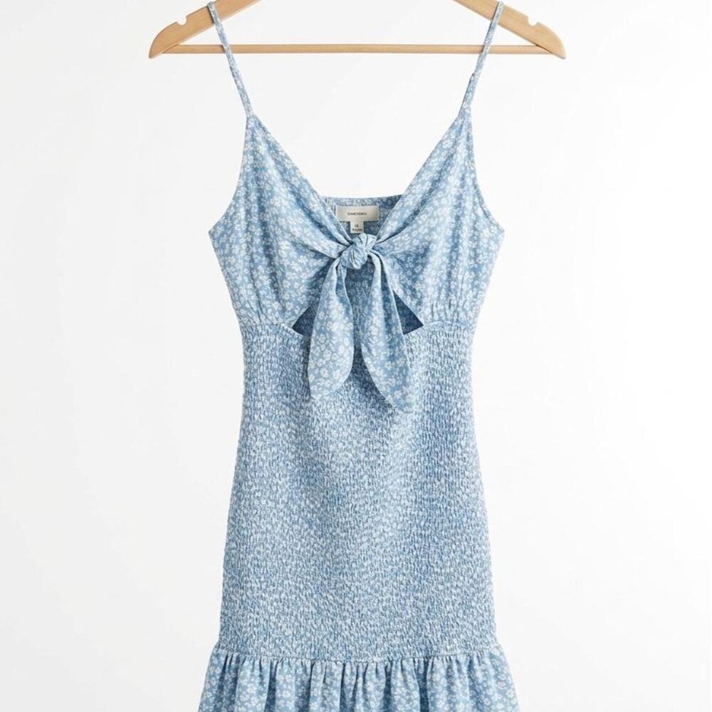 Ocean Drive Floral Smocked Cutout Back Mini Dress Blue Size M